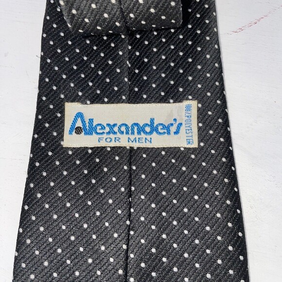 Vintage Alexanders For Men Tie Black and White Pooka Dots 100% Poly 55” - Picture 4 of 8